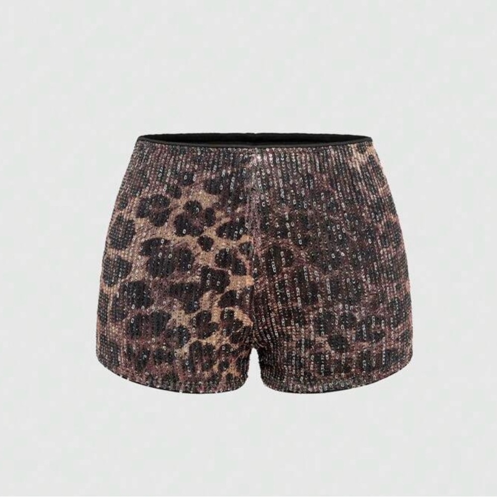 Sequin High Waist Leopard Shorts
